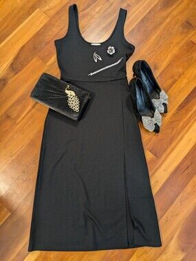 Open Edit Black Scoop Neck Midi Dress